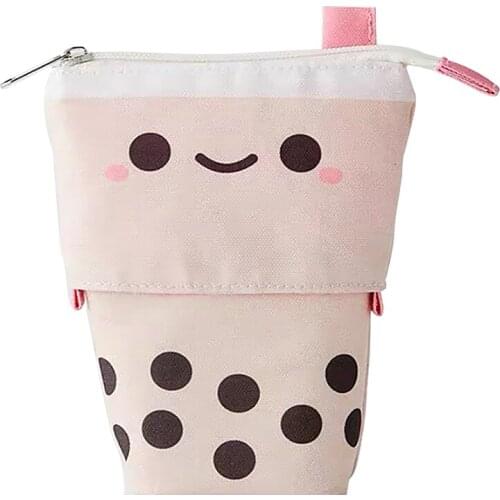 1pc Creative Bubble Tea Prints Lovely Canvas Pen Pouch Pencil Bag Stationery Bag