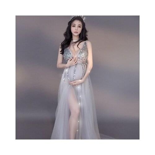 Women Pregnants Maternity Photography Props Sleeveless Sequined Solid Dress Spring Summer Maternity Dress