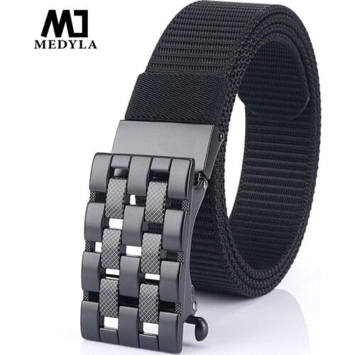 MEDYLA 2020 New Mens Tactical Belt Hard Metal Automatic Buckle Nylon Belt for Men Soft Real Nylon 100-120cm Military Casual Belt