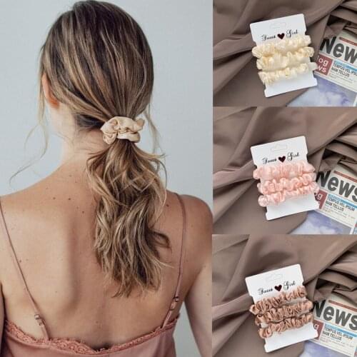 Ruoshui 3pcs/set Woman Silk Hair Scrunchies Set Solid Rubber Band Girls Ponytail Holders Hair Ties Women Hair Accessories