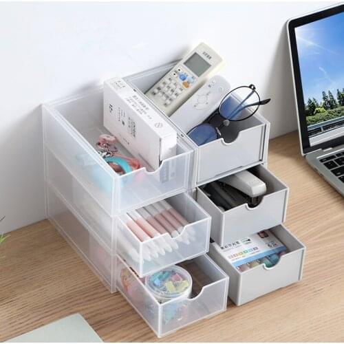 Stackable Plastic Makeup Organizer Drawer Desk Stationery Storage Box Sundries Holder Jewelry Box Drawer Storage Case Container