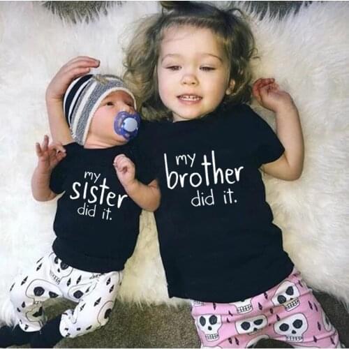 Sibling Matching Shirts My Brother Sister Did It Shirts Cotton Funny Matching Family Sister Brother TShirts Baby Bodysuit