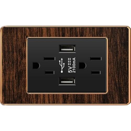US Standard Socket with USB 2.1A Socket Mobile Phone Charging Panel 118 Wood Grain Vintage Wall Sockets,Retro USB Socket
