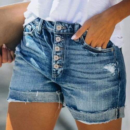 Vintage Womens Denim Shorts high waist Button Jeans Casual Hole Shorts Skinny Women Fashion Trousers