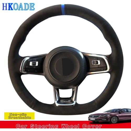 DIY Hand-stitched Black Suede Car Steering Wheel Cover For Volkswagen Golf 7 GTI Golf R MK7 Polo Scirocco 2015 2016
