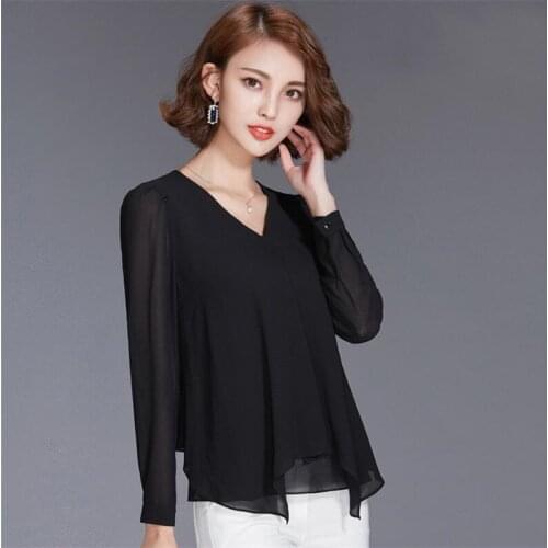 Chiffon White 2020 Women Split Blouses Ladies Tops Office Ladies Full Sleeves Casual Shirt Femininas Large Size 7XL Vestidos