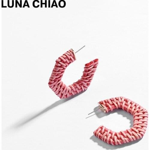 LUNA CHIAO Fashion Jewelry Colored Geometric Shape Hexagon Rattan Knitted Hoop Earrings for Women