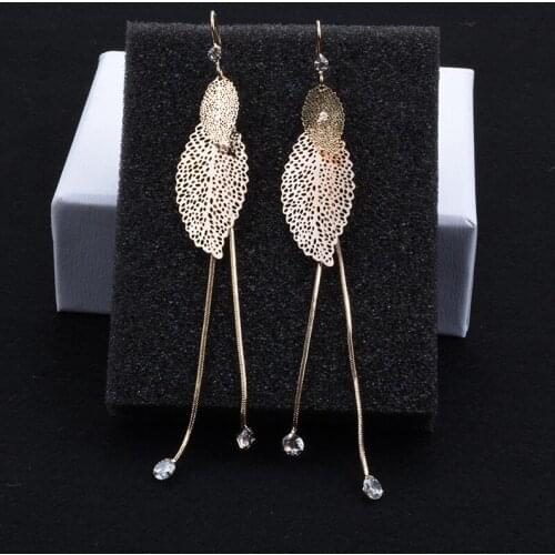 Leaf Shape Earrings For Women Hollow Out Tassel Cubic Zirconia Earrings Female Ladies Gift Jewelry