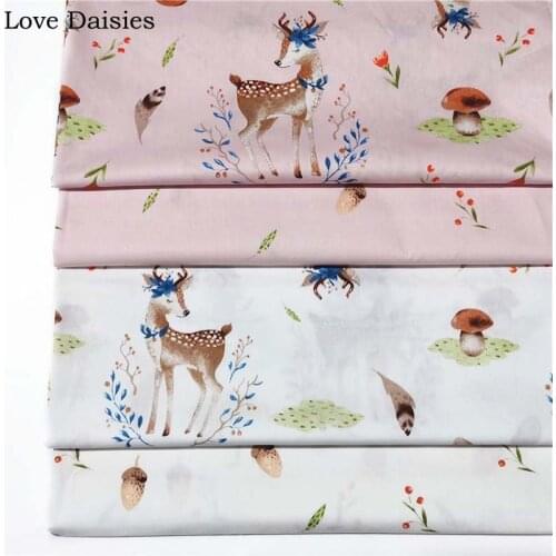 100% Cotton PINK WHITE Cartoon Silka Deer Mushroon Fruit Flower Fabrics for Kids Bedding Sheet Apparel Dress Decor Craft