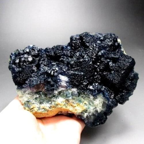 1154g Blue Fluorite Cluster on Smoky Quartz - crystals and stones healing Mineral specimen Home Decor feng shui decoration