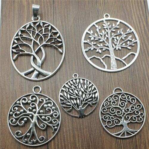 1pcs Pendant Charms Tree Antique Silver Color Round Tree Charms Pendant Jewelry Big Tree Charms For Jewelry Making