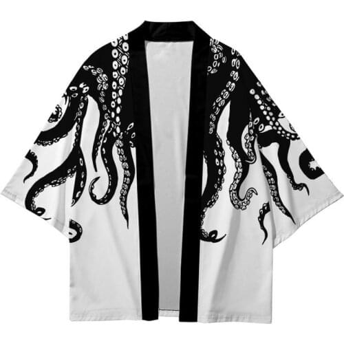 2021 Hot Sale Octopus Print Loose Japanese Streetwear Cardigan Women Men Harajuku Haori Kimono Cosplay Top Shirts Yukata Tops