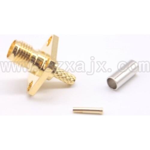 5PCS SMA Female 4-Hole flange Panel mount Straight Crimp for RG316 RG174 LMR100 cable RF Coaxial Connector Free shipping