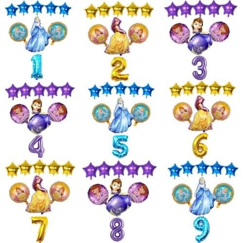 9pcs/set Baby Shower Girl Foil Balloons Disney Frozen elsa Sofia Princess Balloons Birthday Party Decorations Kids Toys Globos