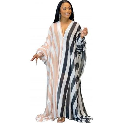 African Dresses For Women 2021 Fashion Design Abaya Dubai Maxi Striped Loose Dress Robe Gown Muslim Lady Clothes no belt
