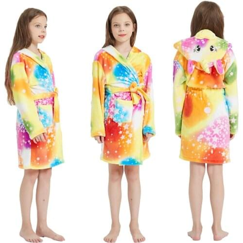 Girls Bathrobe Flannel Colorful Unicorn Pajamas Robe Winter Children Bathrobe Soft Comfortable Kids Baby Cute Homewear Clothes