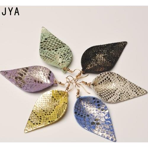 Shiny Trendy Genuine Leather Earrings for Women Multicolor Pendant Leaf Earrings Fashion Jewelry Modern Dangle Ear Drops New