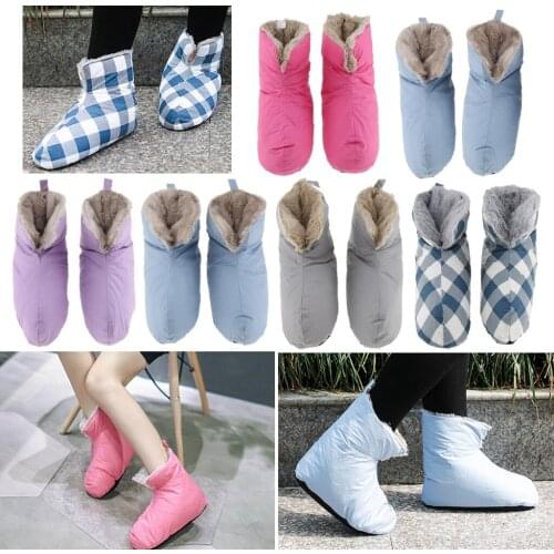 Women Men Duck Down Booties Camping Tent Slippers Winter Warm Feet Shoes