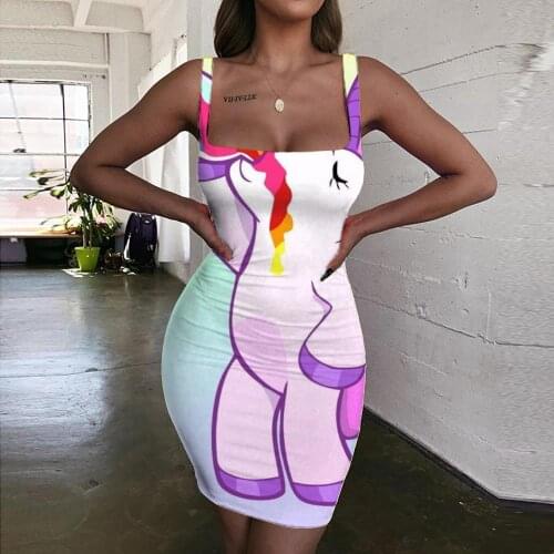 Giyu Brand Unicorn Dresses Women Animal Sundress Rainbow Bodycon Dress Gradient Ladies Dresses Womens Clothing Summer Vintage