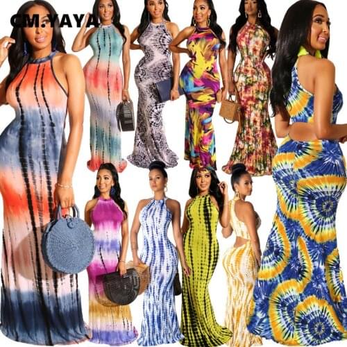 CMYAYA 2021 Women Dress Wave Paisley Print Sleeveless Cut Out Back Mermaid Floor Length Maxi Party Club Night Long Dresses