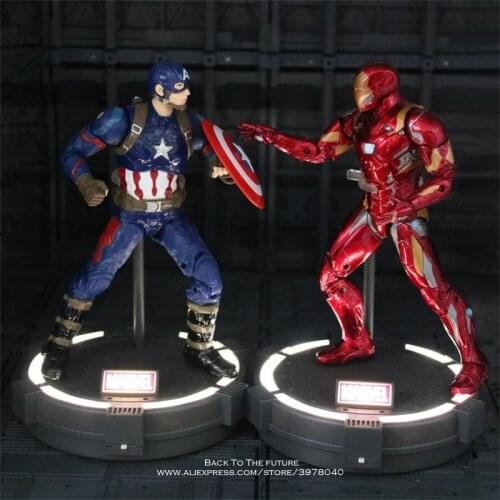 Disney Marvel Avengers Captain America Iron Man With Base 18cm Action Figure Anime Mini Decoration PVC Collection Figurine Toy