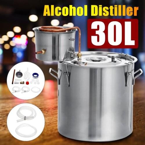30L 8 Gal Distiller Moonshine Alcohol Stainless Copper DIY Home Water Wine Essential Oil Brewing Kit 304 Stainless Steel Boiler