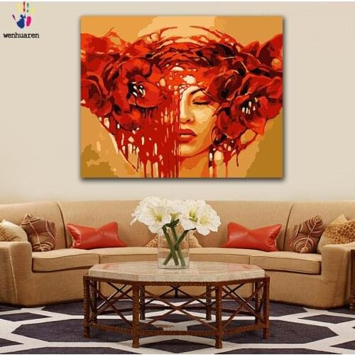 DIY colorings pictures by numbers with colors Red flower girl avatar picture drawing painting by numbers framed Home