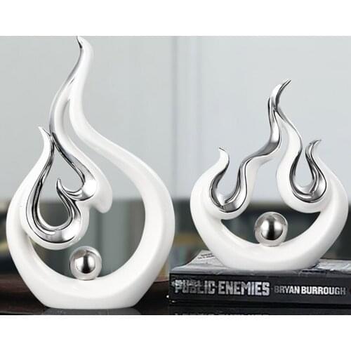 Europe High quality plating ceramic White Flame Figurines abstract Handmade Crafts Miniatures home decor Shop opening Gifts