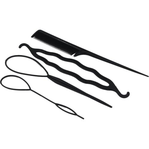 Furling Girl 4pcs/ Pack Hair Styling Tool Braid for Ponytail Tail Maker Combination Bun Maker Pull Needle And Combs