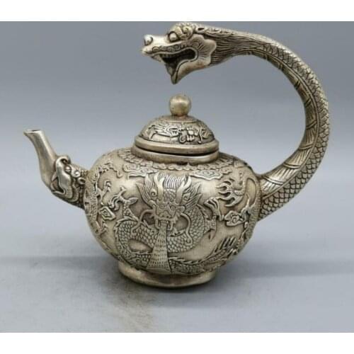 China White copper dragon teapot crafts statue
