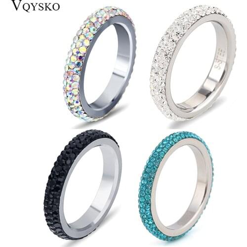 Full Size Three Row Clear Crystal Ring For Women Stainless steel Wedding Rings Fashion Jewelry Made with Genuine CZ Crystals