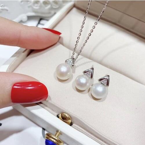 925 Sterling Silver Fashion Pearl Pendant Earrings Set Findings and Component Jewelry Set Parts Fittings Womens Accessories