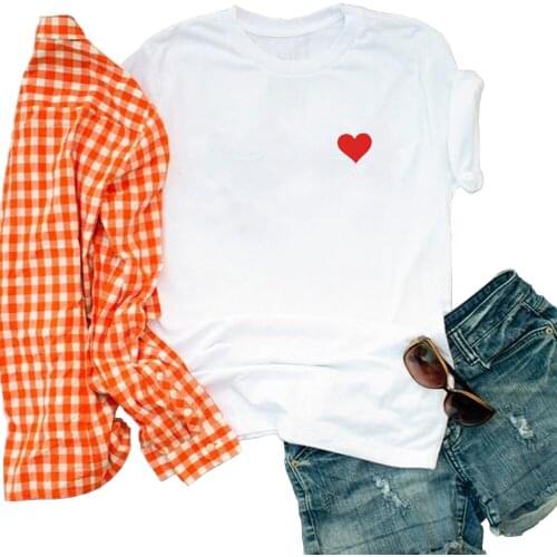 Summer Cotton Women Heart Print T Shirt S-4XL Plus Size Short Sleeve Tees Tops Casual Simple O-Neck Female TShirts