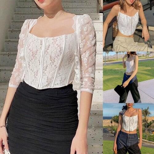 Hot kf-Vintage Aesthetic Skinny Mesh Patchwork Tank Top Harajuku Sexy Sleeveless Basic Cropped Tops