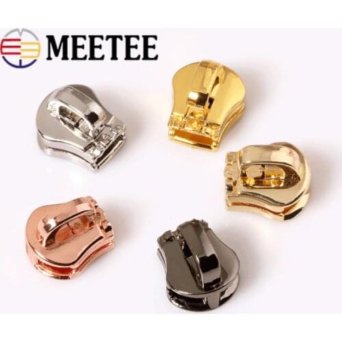 Meetee 10/50pcs 3# 5# Zipper Sliders for Metal Zips Head DIY Bag Down Jacket Zipper Puller Clothing Sew Zip Accessories F2-16