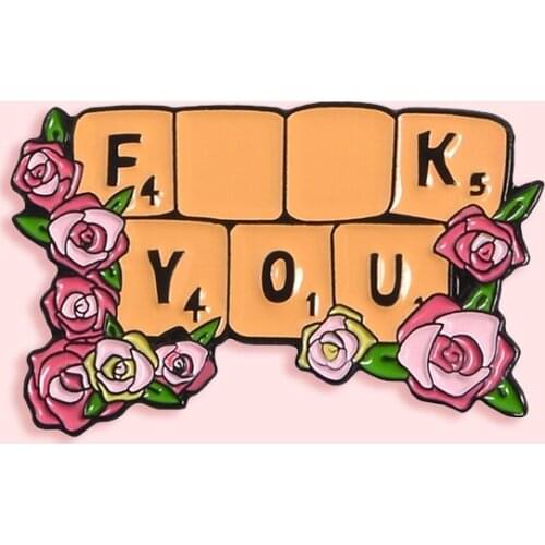 Beautiful Flower Keyboard Metal Enamel Brooch FXXK YOU Personalized Clothes Lapel Badge Pin Trendy Jewelry Accessories Gifts