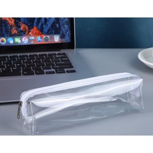 Cute Transparent Pencil Case Zipper Square School Student Supplies Stationery Storage Bag Kawaii Pencil Box