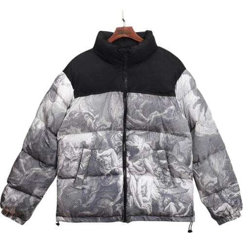 2020 Mens Winter Warm Jacket Coat Patchwork Vintage Painting Harajuku Padded Puffer Jacket Oversize Male Parka Mens Clothing