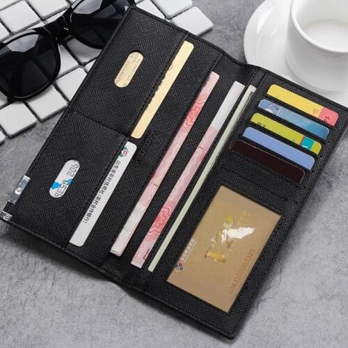 New Style Men Long Ultra-thin Wallet Korean-style Card Bit More Cross Pattern Hardware Leather Wallet Wallet xi zhuang bao