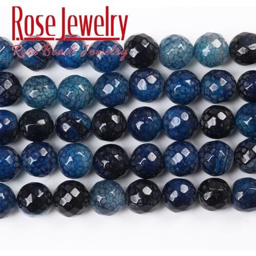 Faceted Natural Stone Dark Blue Dragon Vein Agates Loose Beads for Jewelry Making Charm Accessories DIY Bracelet 15" 4/6/8/10mm