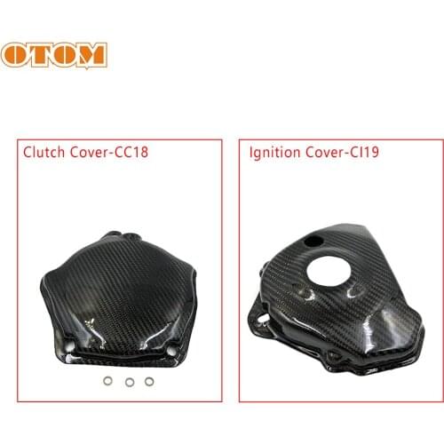 OTOM Motorcycle Clutch Cover-CC18/Ignition Cover-CI19 Carbon Fiber Black Protection Guard For KAWASAKI KX250F Off-Road Motocross