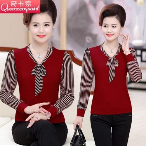Middle-aged Women Dress Long-Sleeved T-shirt Womens Spring Fashion Shirt Middle-aged Large Size Bottoming Shirt