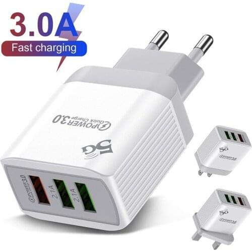 QC3.0 Quick Charge 3USB Smart USB Charger for Universal Mobile Phone Tablet Wall Adaptor EU/US/UK Mobile Phone Charger