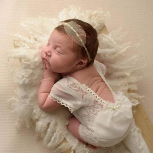 Newborn Baby Photography Props Girls Lace Romper Jumpsuit Headband Set Outfits
