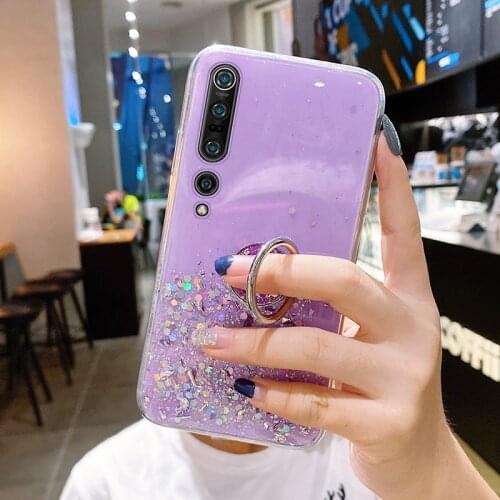 Luxury Ring Bracket Bling Glitter Silicone Phone Case For Xiaomi Mi 11 10 9 T Lite Pro Redmi Note 9 8 7 Ultra-thin Sequins Cover