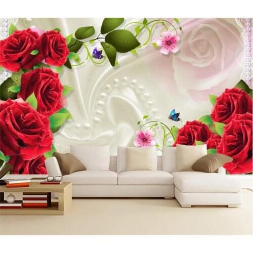 Custom Photo Wall Paper Roll 3D Silk Cloth Rose Flower Living Room TV Background Wall Decor Painting Mural Wallpaper For Bedroom