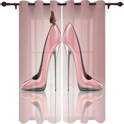 Luxury Modern Window Curtains High Heels Pink Fashion Bedroom Living Room Dining Room Translucent Beautiful Curtains