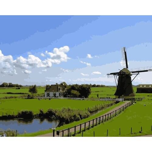 TQX-19 Dutch Windmills Lawn DIY Painting By Numbers Acrylic Paint On Linen Digital Painting Wall Art Picture