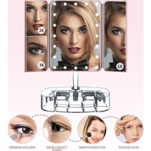Tri-fold desktop LED makeup mirror Touch dimming on both sides / 2 times 3 times Princess mirror table lamp