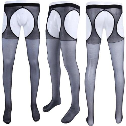 Plus Size Unisex Mens Sissy Crotchless Pantyhose Side Open Crotch Suspender Tights Stockings for Men and Women Lingerie